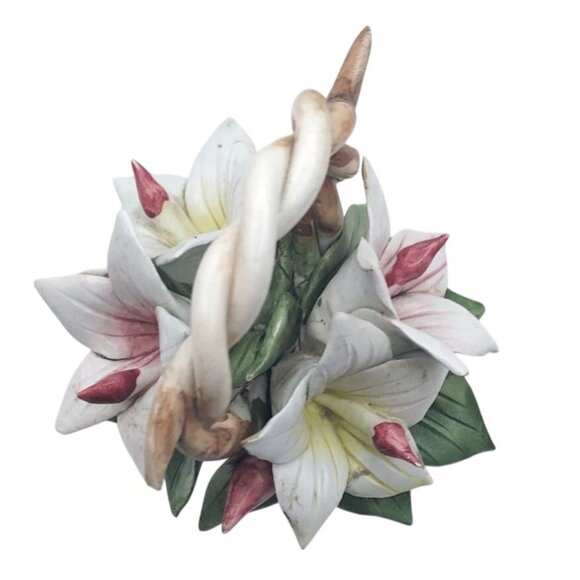 Vintage Capodimonte Porcelain Floral Twisted Handle Basket Lillies Celani Italy - Picture 7 of 7